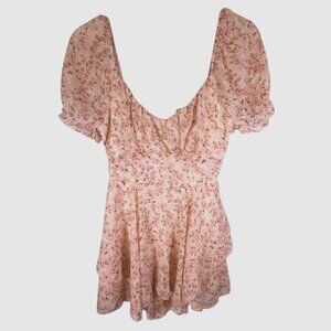 Inspired Hearts Pink Floral Flowy Blouse w/ Elastic Scoop Neckline Size M